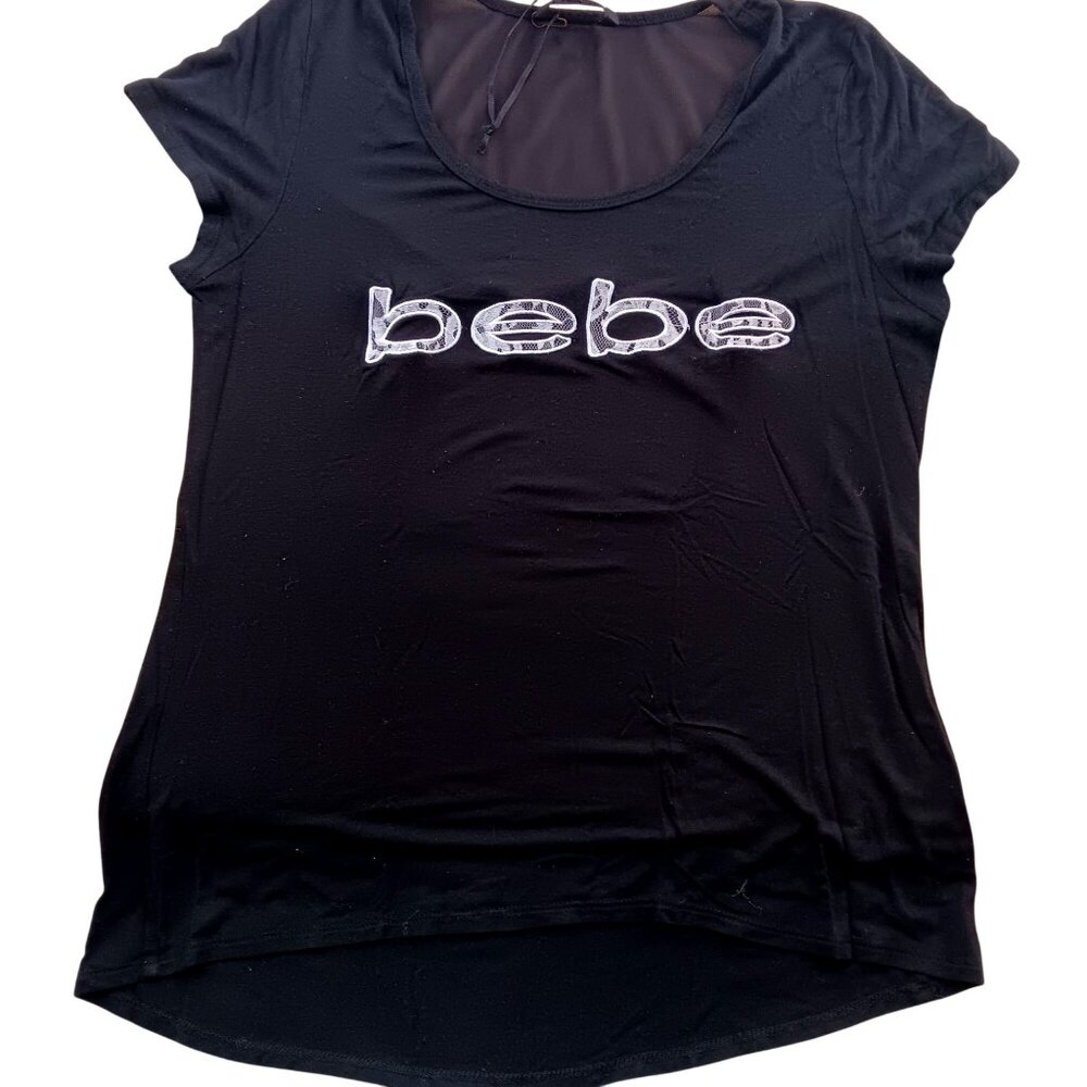 Bebe Sport Womens Black Mesh Back Logo T-Shirt Size S